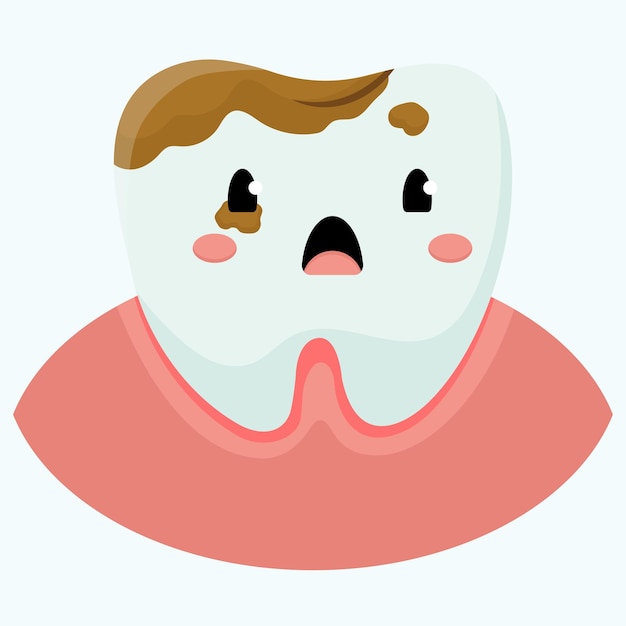 Cartoon illustration of a sick tooth Sad kawaii tooth Tooth with caries Vector illustration