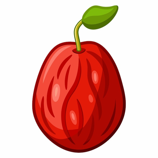 Cartoon Illustration of a Single Red Cherry with a Green Stem and Leaf