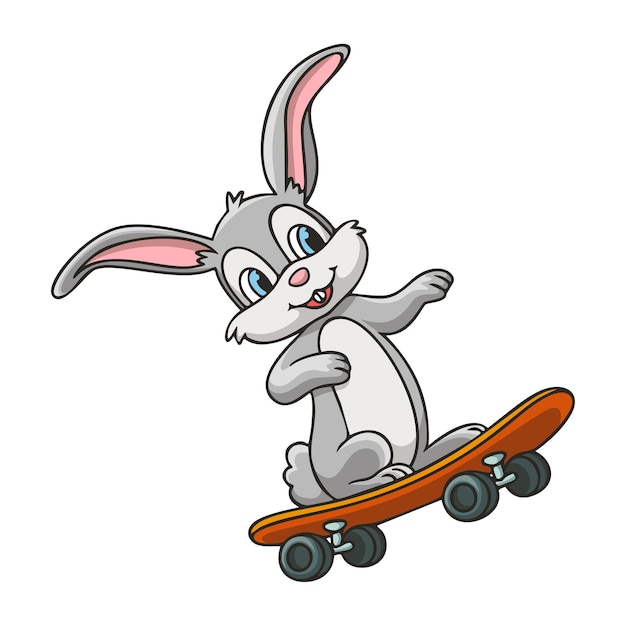 Cartoon illustration skateboard bunny