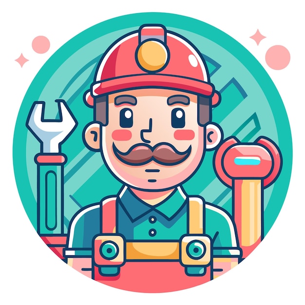 Cartoon illustration of a smiling handyman with wrench and hammer