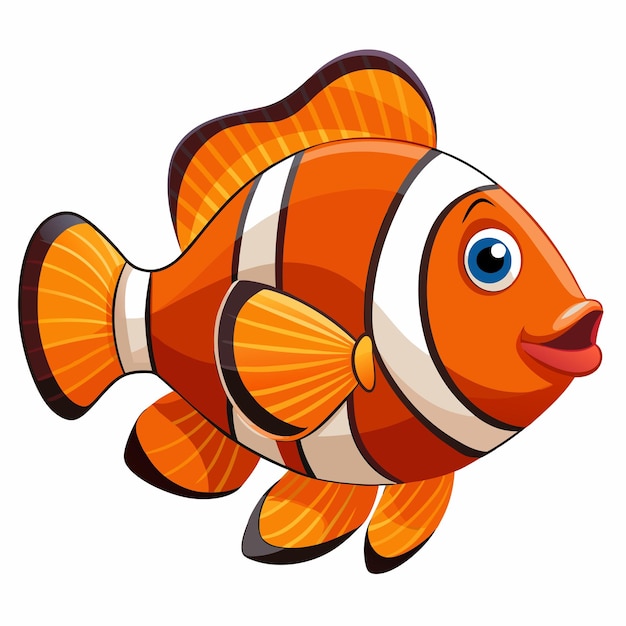 Cartoon Illustration of a Smiling Orange and White Clownfish