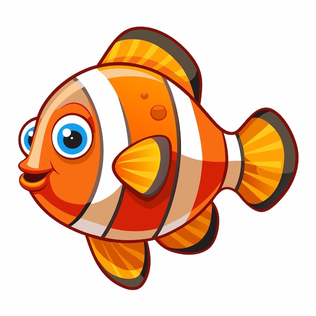 Cartoon Illustration of a Smiling Orange and White Striped Clownfish