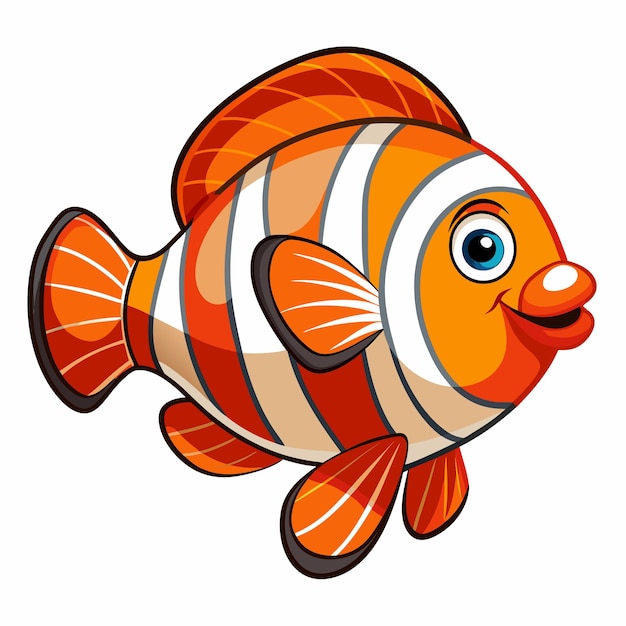 Cartoon Illustration of a Smiling Orange and White Striped Fish