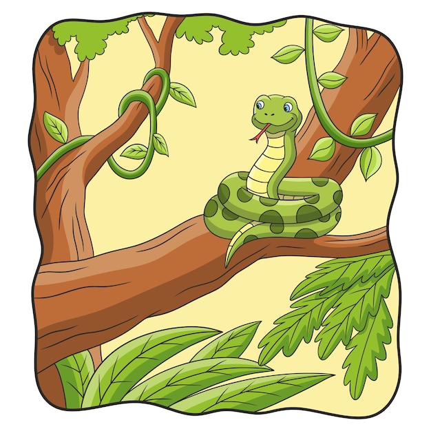 Cartoon illustration the snake is on the tree