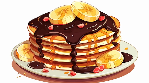 a cartoon illustration of a stack of pancakes with syrup and fruit