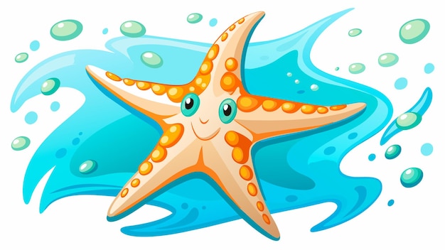 a cartoon illustration of a starfish with the ocean in the background