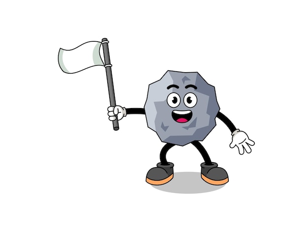 Cartoon Illustration of stone holding a white flag