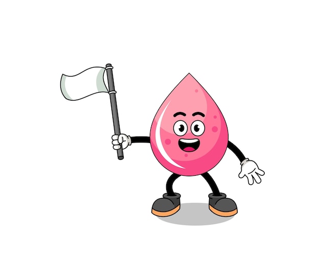 Cartoon Illustration of strawberry juice holding a white flag