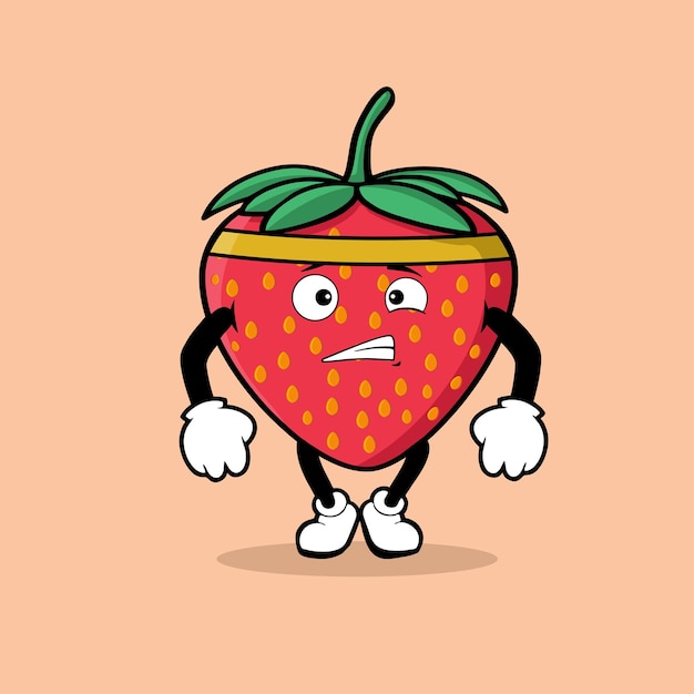 Cartoon illustration of a strawberry with a face and a surprised expression.