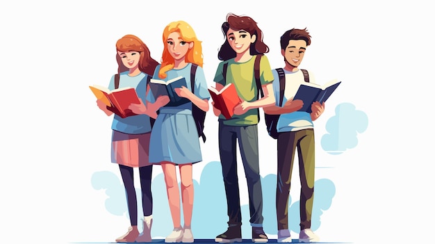 Vector a cartoon illustration of students with books in their hands