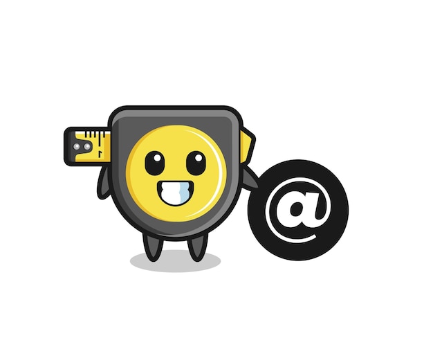 Cartoon Illustration of tape measure standing beside the At symbol  cute design