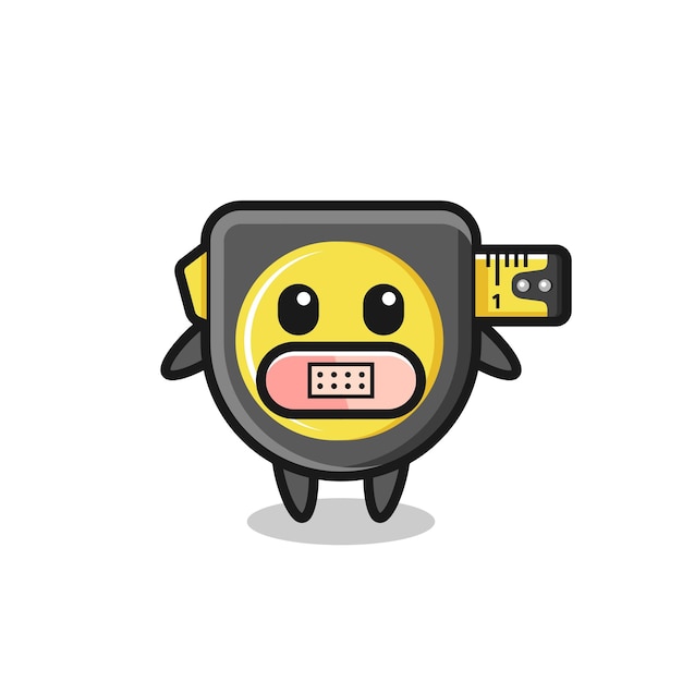 Cartoon Illustration of tape measure with tape on mouth , cute design