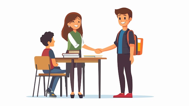 Vector a cartoon illustration of a teacher and a boy shaking hands with a boy