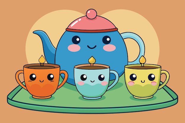 a cartoon illustration of teacups and teacups on a table