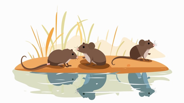 Vector a cartoon illustration of three mouses with one being fed by a beaver