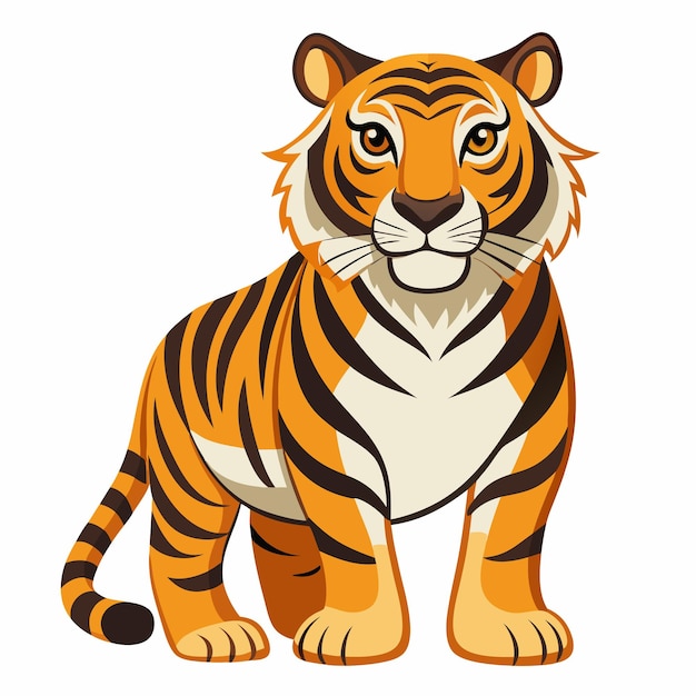 Cartoon Illustration of a Tiger Standing on a White Background