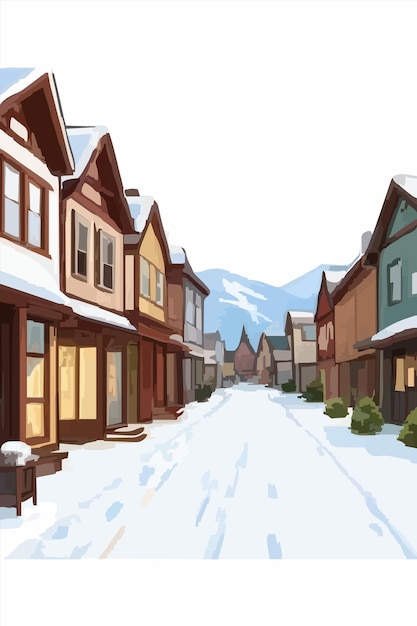 Vector a cartoon illustration of a town with snow on the roof