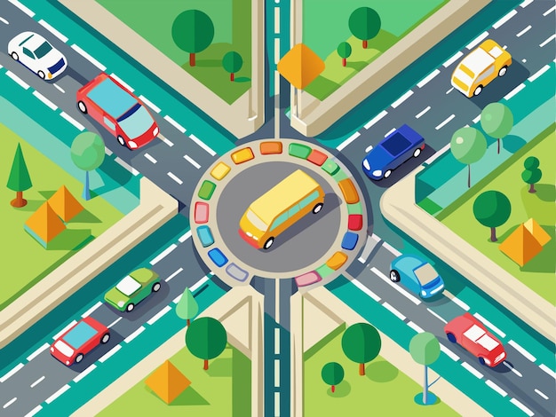 a cartoon illustration of a traffic jam with cars and a road with a picture of a car and trees