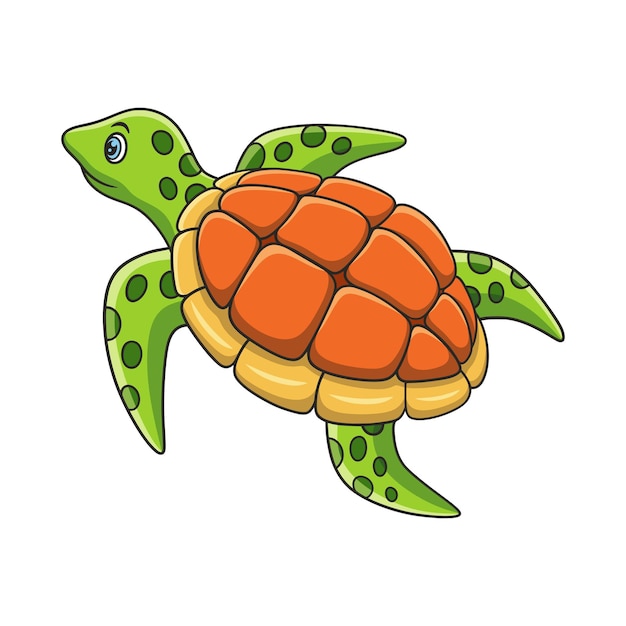 Cartoon illustration turtles are swimming in the sea with some coral reefs and marine plants