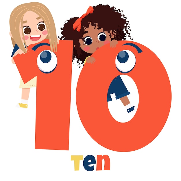 A cartoon illustration of two girls with the number 10 on the top.