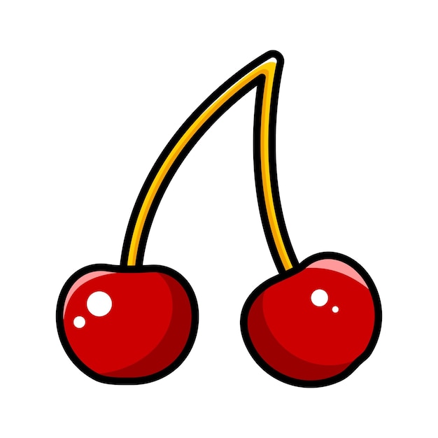 Cartoon illustration of two ripe cherries on a white background