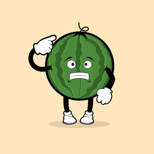 Cartoon illustration of a watermelon with a face on his head.