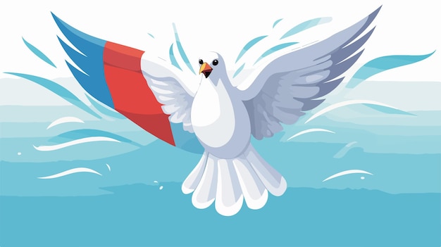 a cartoon illustration of a white dove with a red stripe and a blue stripe on the side of it