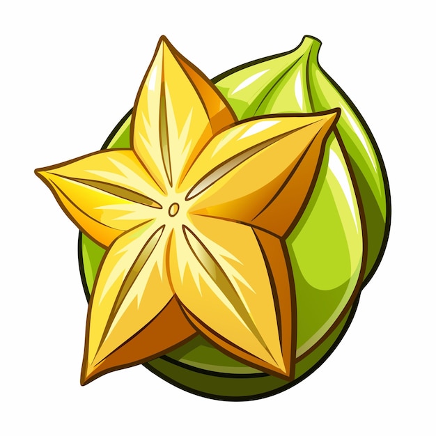 Vector a cartoon illustration of a whole star fruit with a slice