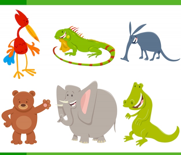 Cartoon Illustration of Wild Animal Characters Set