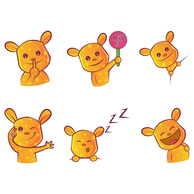 Cartoon illustration of yellow teddy bear sticker set