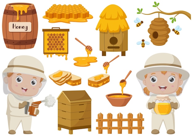 Cartoon illustrations beekeeper elements collection