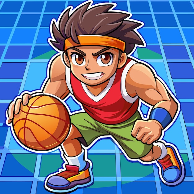 Vector a cartoon image of a basketball player with a ball and a cartoon image of a player with a basketball