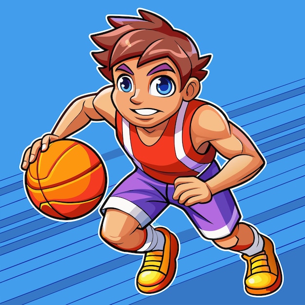 a cartoon image of a basketball player with a ball in his hand