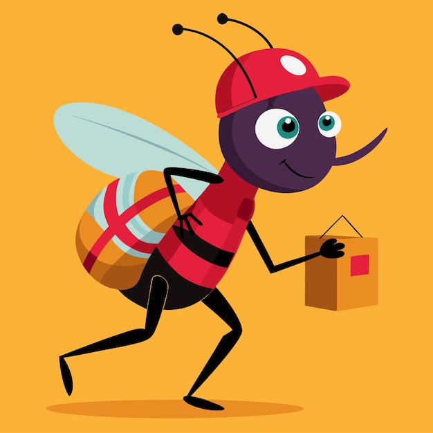 a cartoon image of a bee with a red hat and a bee on it