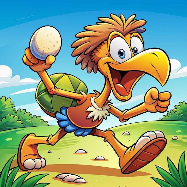 a cartoon image of a bird carrying an egg