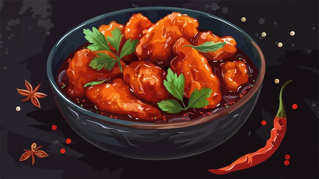 Vector a cartoon image of a bowl of chicken wings and spices