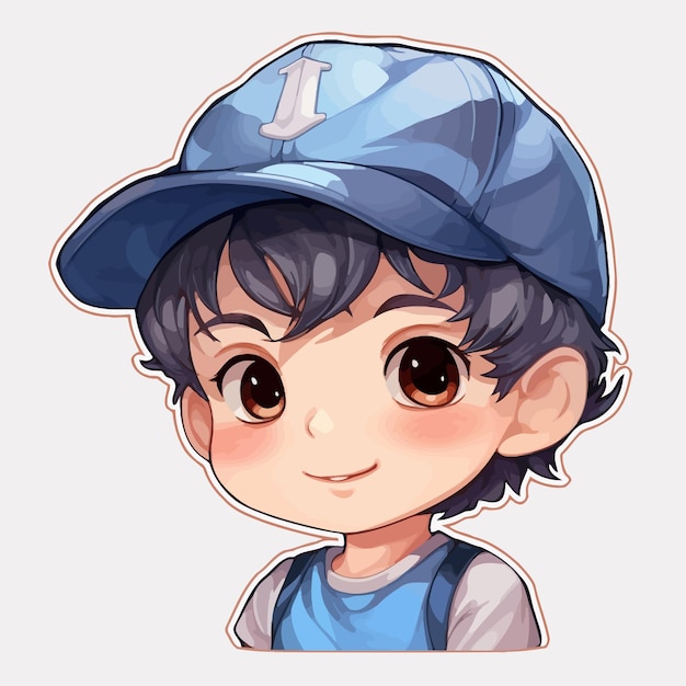 a cartoon image of a boy wearing a blue cap with the letter i on it