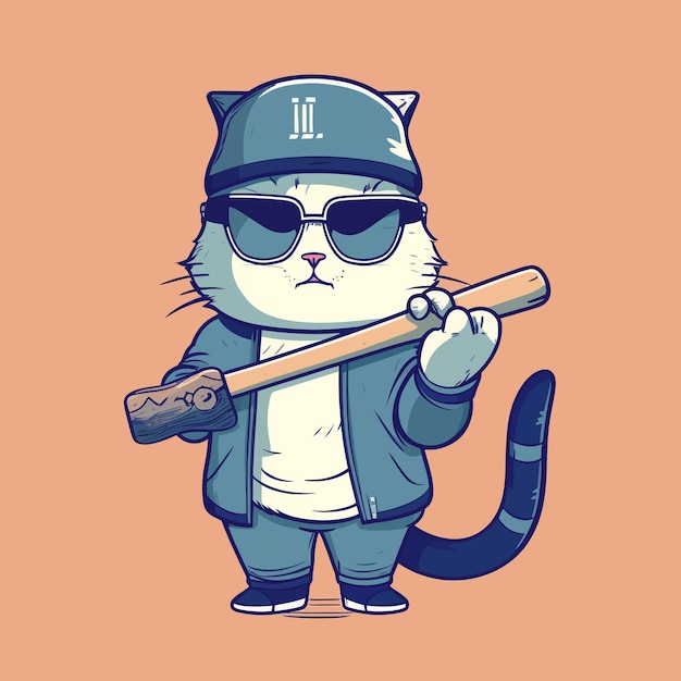 A cartoon image of a cat wearing a hat and sunglasses vector illustration animal character concept