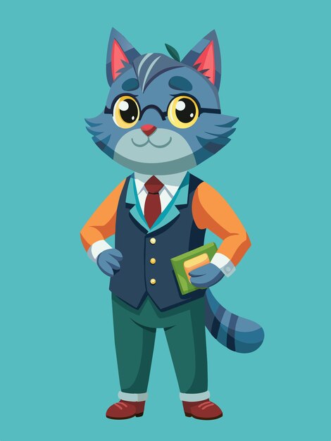 Vector a cartoon image of a cat wearing a suit and holding a book