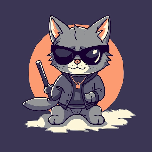 A cartoon image of a cat wearing a sunglasses vector illustration animal character mascot concept