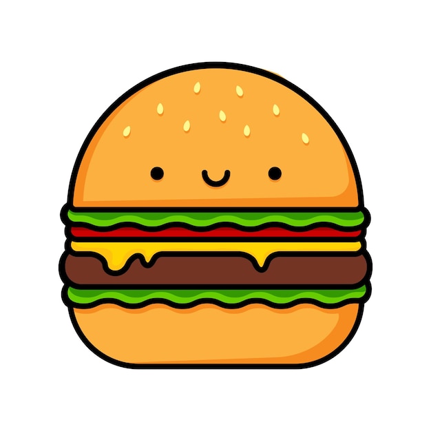 Cartoon image of a cute smiling burger Food illustration Vector illustration