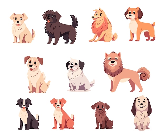 A cartoon image of dogs including one that says'dog breeds '