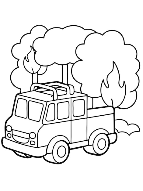 a cartoon image of a fire truck with smoke coming out of it