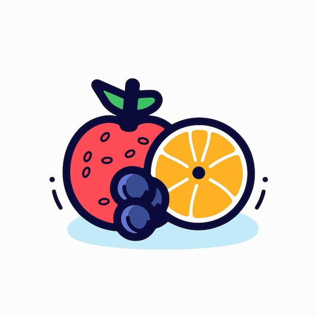 A cartoon image of a fruit with a blueberry on the bottom.