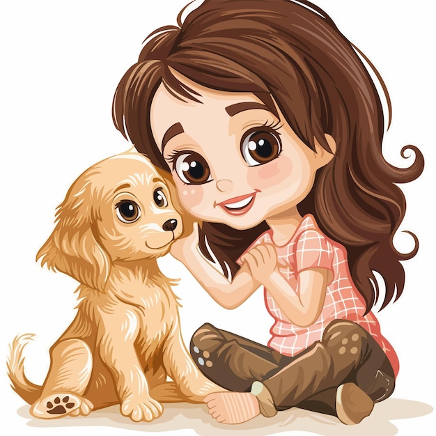 Vector a cartoon image of a girl and a dog with a dog