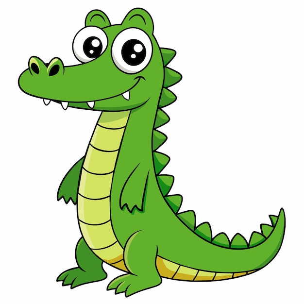 Vector a cartoon image of a green crocodile with a big eyes and a white background