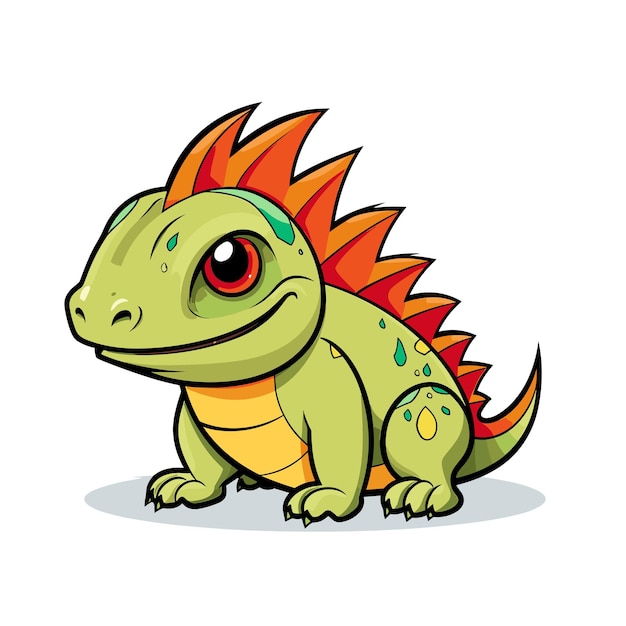 A cartoon image of a green dragon with a red eyes and a white background.