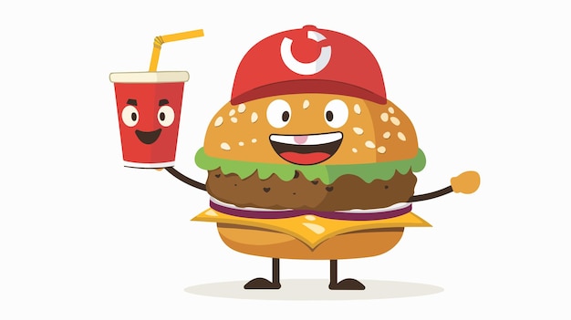 Vector a cartoon image of a hamburger and a drink with a smile on it