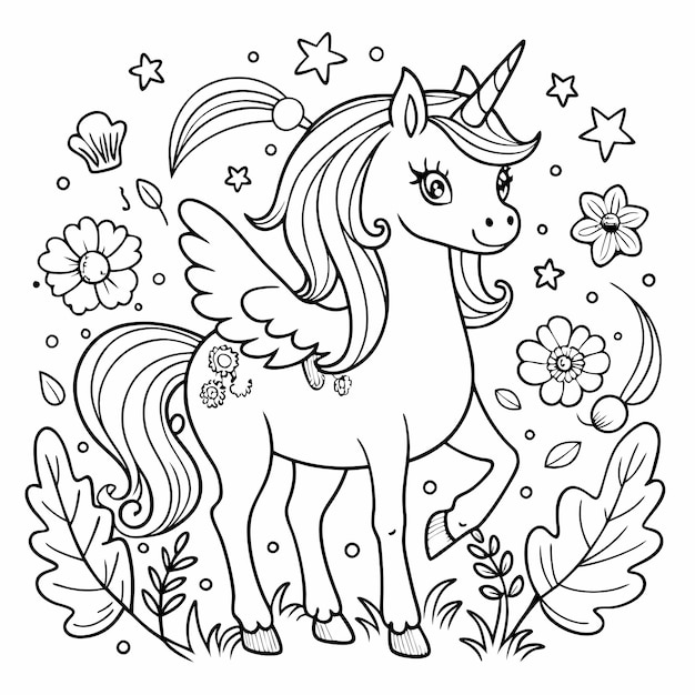 Vector a cartoon image of a horse with a unicorn on its tail