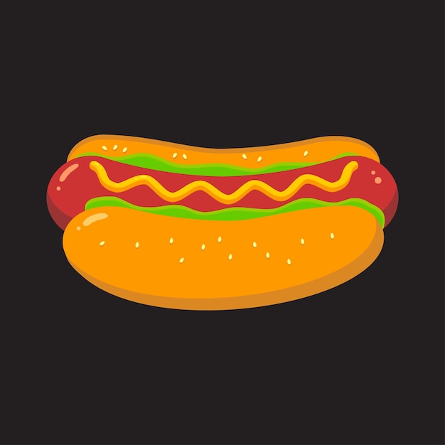 Cartoon image of a hot dog on a dark background Vector illustration